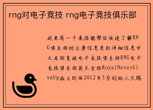 rng对电子竞技 rng电子竞技俱乐部