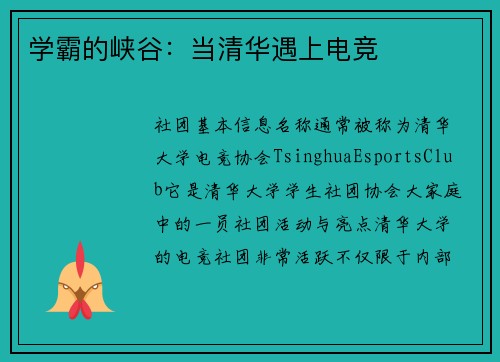 学霸的峡谷：当清华遇上电竞